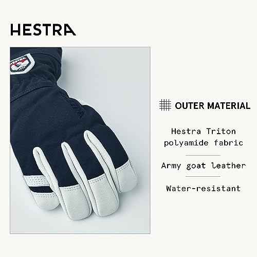 Hestra Army Leather Heli Ski Junior Glove (Youth 4-13yrs) | Waterproof, Insulated Classic 5-Finger Leather Kids Gloves for Winter, Skiing & Playing in The Snow