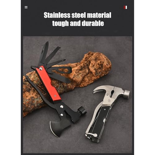 Premium 14-in-1 Hammer Multipurpose Tool for the Home, Camping Equipment, and Work, Hammer, Pliers, Survival Knife, & More-E