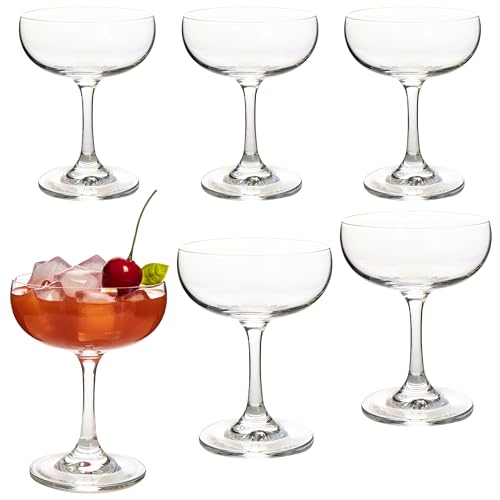 YARYOUNG 7 oz Crystal Coupe Glasses, Set of 6, Champagne Glass Set, Classic Cocktail Glass, Drinking Glasses Set, Bar Glas...