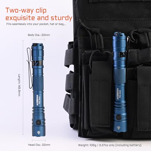 ACEBEAM TAC 2AA EDC Tactical Dual Modes Flashlight Rechargeable, 1400 High Lumens Flashlight, Dual Switch Pocket LED Flash...