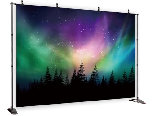 7X5FT Fabric Northern Lights Backdrop Forest Aurora Borealis Night Sky Portrait Background Birthday Party Decoration Banne...