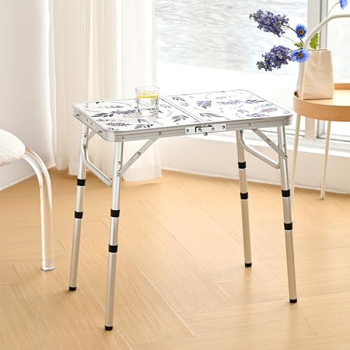 Yriuat Folding Camping Table 2ft Portable Pinic Table Adjustable Height Small Card Table Aluminum Foldable Lightweight wit...