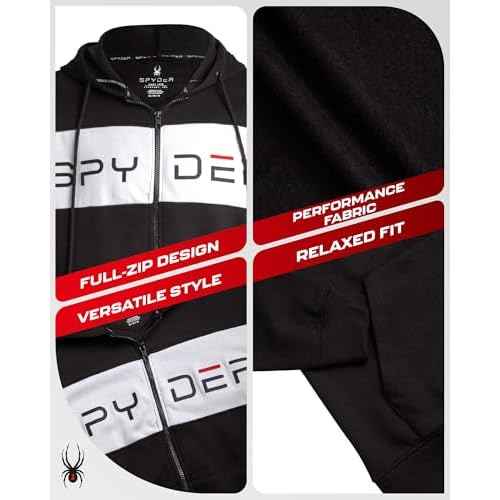 Spyder Mens Zip Up Hoodie - Super Soft Performance Fleece Sweatshirts for Men - Warm Athletic Hoodies for Running Walking Gym