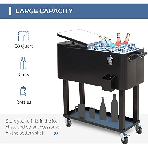 Outsunny 80 QT Rolling Cooling Bins Ice Chest on Wheels Outdoor Stand Up Drink Cooler Cart for Party, Black