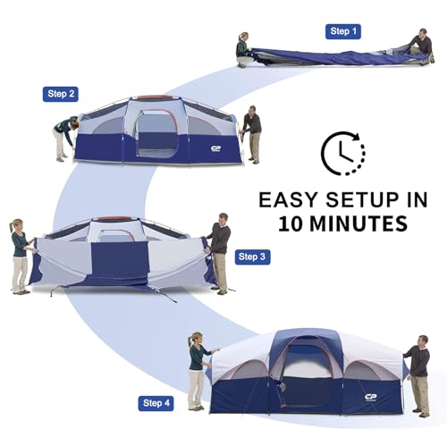 CAMPROS CP Tent 8 Person Camping Tents, Weather Resistant Family Tent, 5 Large Mesh Windows, Double Layer, Divided Curtain...