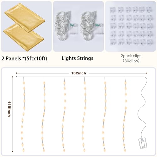 10x10 ft Gold Sequin Backdrop Curtain with Lights for Parties, Wrinkle Free Glitter Photo Backdrop Drapes Shimmer Back Dro...