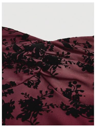 WDIRARA Women's Floral Jacquard Mesh Gothic Dress Bell Long Sleeve A Line Vintage Dresses