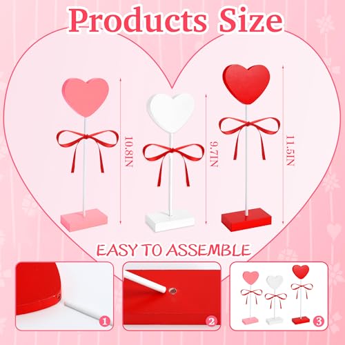 GITMIWS 3 Pieces Valentines Day Decorations, Wooden Heart Valentines Day Table Centerpiece, Romantic Tiered Tray Decor Set...