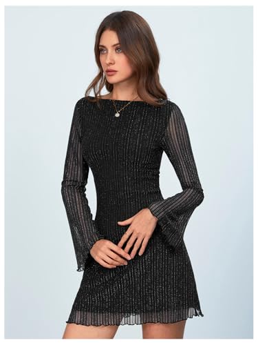 MakeMeChic Women's Cheetah Print Mini Dress Y2k Bell Sleeve Leopard Print Dress Going Out Outfits