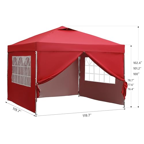 GDY 10x10 Easy Set Up Camping Canopy, Pop Up Tent with 4 Piece Sidewalls, Easy Up Canopy for Events, Parties, Gatherings, ...