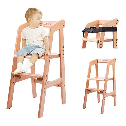 YOLEO High Chair Wooden for Toddlers Junior Childs, Sturdy Durable Dining Feeding Chair with Steps Grows with Child, Max 6...