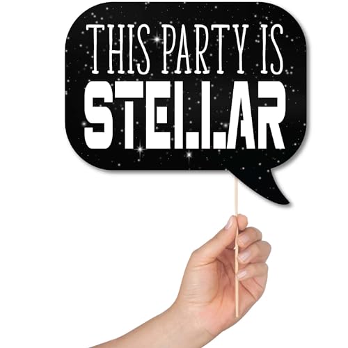 Space Photo Booth Props - 41-pc Photobooth Kit with 8 x 10-Inch Sign, 60 Adhesive Pads, 45 Sticks - Space Party Decor - Sp...