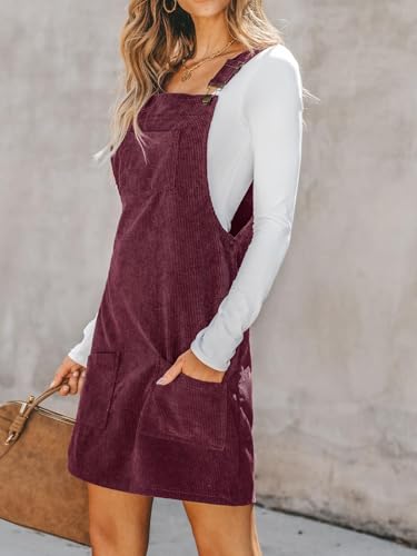 CUPSHE Women Corduroy Fall Dresses Front Bib Pocket Square Neck Wide Strap Casual Overall Mini Dress