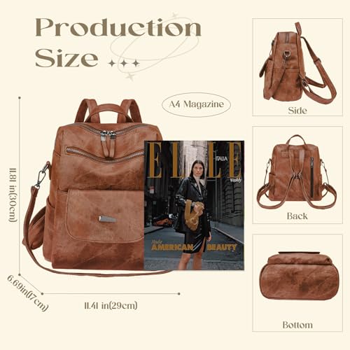 ROOSALANCE Backpack Purse for Women, Women Backpack Purse Small Leather Waterproof Anti-theft Shoulder Bags Handbags Ladies