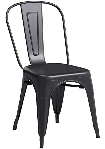 FDW | Metal Dining Chairs | Set of 4 | Black | Stackable Tolix Side Chairs with Backrest | Scratch-Resistant | Non-Slip Fe...