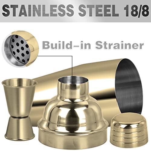 Tiawudi Large 24oz Cocktail Shaker Set, Stainless Steel 18/8 Martini Mixer Shaker with Built-in Strainer, Measuring Jigger...