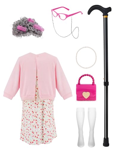 WooWee Kids Girl 100 Days of School Costume, Old Lady Costume for Kids, Halloween Cosplay Dress Up