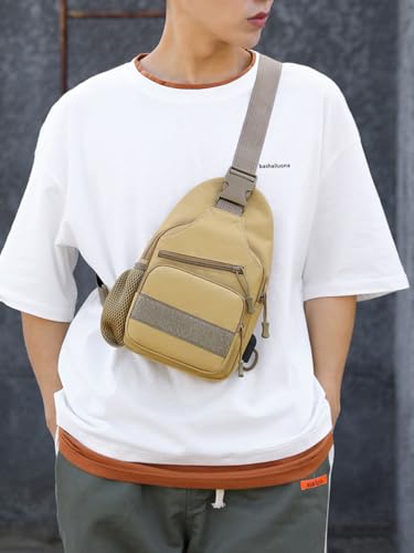 Tactical Crossbody Backpack for Men, Handiness Mountain Climbing, Lightweight Daypack for Biking Travel, Khaki