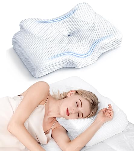 Osteo Cervical Pillow for Neck Pain Relief, Hollow Design Odorless Memory Foam Pillows with Cooling Case, Adjustable Ortho...