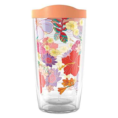 Tervis Tropical Hibiscus Party Made in USA Double Walled Insulated Tumbler Travel Cup Keeps Drinks Cold & Hot, 16oz, Classic