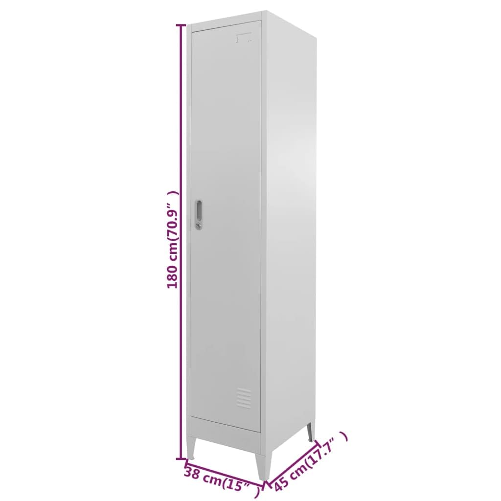 Metal Locker,Large Steel Locker Cabinet 38x45x180 cm, Lockable Door, Spacious Storage with Shelf & Hanging Bar, Ideal for Sports Locker Rooms & Company Changing Areas