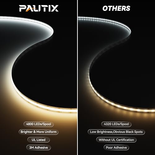 PAUTIX COB LED Strip Lights 2700K-6500K CCT Tunable White 24ft UL-Listed Dotless LED Lights Super Bright Dimmable 24V LED ...