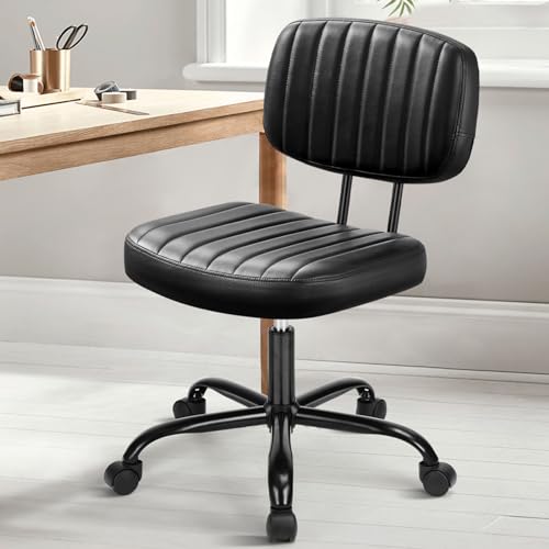 DUMOS Small Armless Home Desk Chair with Low Back Lumbar Support, Height Adjustable PU Leather Computer Task Chair with 36...