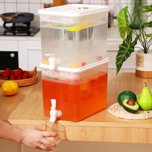 Domensi 2 Pack 2 Gallon Drink Dispenser for Fridge with Spigot Water Dispenser Leak Proof Lids Filter Screen Beverage Juic...