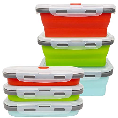 CARTINTS Set of 3 Collapsible Food Storage Containers Collapsible Silicone Bowls, Silicone Lunch Containers with Airtight ...