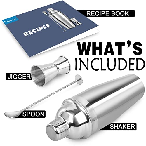 Large 24oz Cocktail Shaker Set, Stainless Steel 18/8 Martini Mixer Shaker with Built-in Strainer, Measuring Jigger & Mixin...