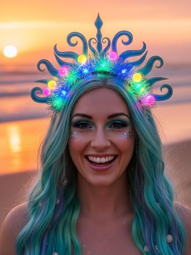 Lorealri Light Up Crown Headband, Glowing Homecoming Rave Festival Party Cosplay LED Accessory for Women