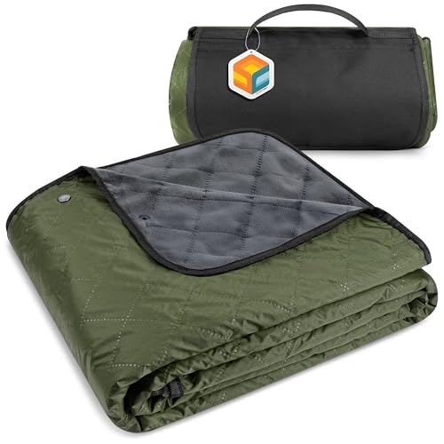 SUN CUBE Large Waterproof Camping Blanket, Fleece Quilted Stadium Blanket for Cold Weather, Windproof Foldable Outdoor Bla...