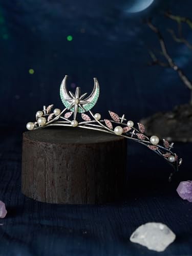 SWEETV Celestial Witch Crown for Women, Gothic Queen Crowns, Womens Dark Tiara Headband, Tiaras for Cosplay, Headpiece Hai...