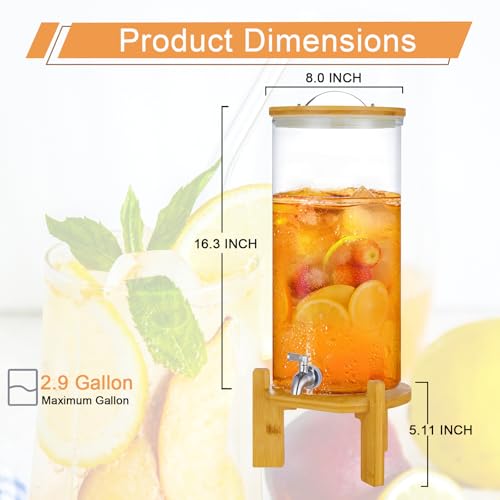 Beverage Dispenser,2.9 Gallon Glass Drink Dispenser with Stand,Glass water dispenser with Spigot, Large Drink Dispensers f...