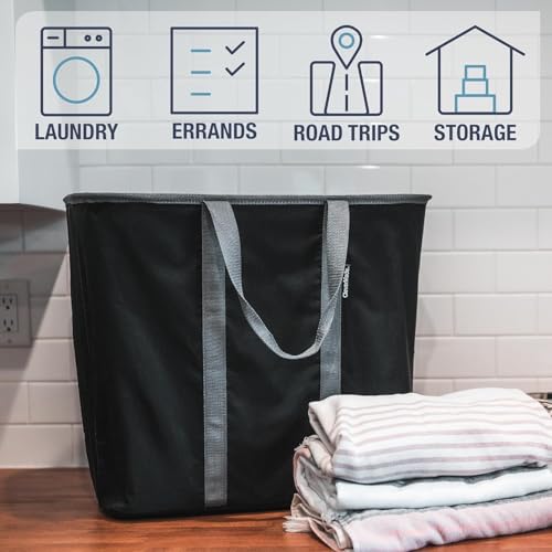 CleverMade Collapsible Laundry Basket - 64L Storage Organization Container 2Pack Midnight Black Shadow Gray - Portable Hea...