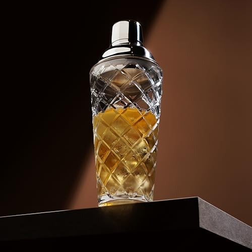 True Reserve Glass Cobbler Shaker, Elegant Cocktail Shaker for Margarita, Whiskey Sour, Espresso Martini, Mixed Drinks, Co...