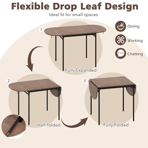 GOFLAME 3-Piece Drop Leaf Dining Table Set, Extendable Kitchen Breakfast Table with 2 Chairs, Space Saving Folding Dining ...
