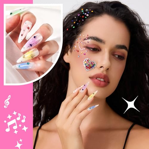 YGDZ Face Rhinestones Kit, Face Eye Gems for Makeup, Face Jewels Set with Face Makeup Glue, Nail Gems, Rhinestones for Bod...