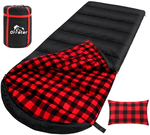 ORRSTAR Sleeping Bag Cold Weather Sleeping Bags for Adults 0 Degree Sleeping Bag with Pillow Extra Large Flannel Big and T...
