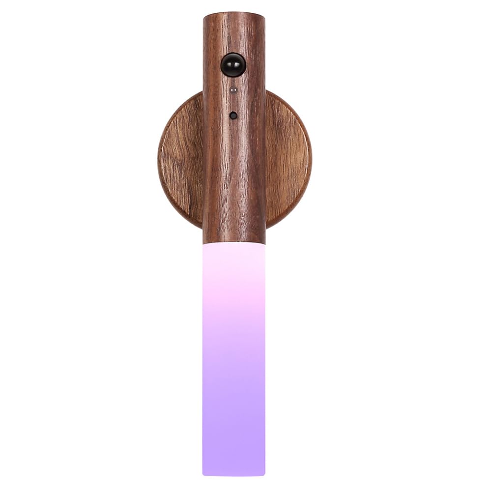 LANDGOO Wooden Motion Sensor Lights Indoor, Magnet Body Hallway Rechargeable LED Wireless Battery Operated Wall Sconce, Portable Decor Torch Night Lighting for Bedroom (Walnut Wood 2PCS)