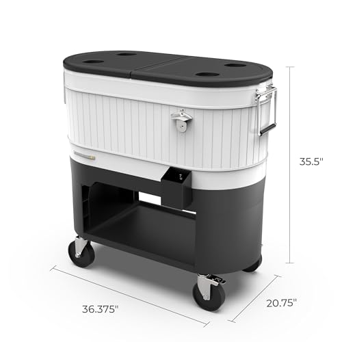 Permasteel Rolling Patio Cooler – Large Outdoor Ice Chest with Wheels, Beverage Cooler for Backyard, BBQ, Tailgate, Beach,...