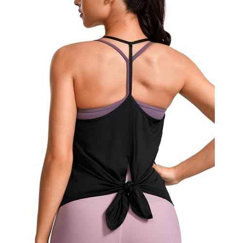 CRZ YOGA Lightweight Tie Back Workout Tank Top for Women V Neck Spaghetti Strap Yoga Sleeveless Shirts Halter Camisole