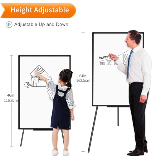 VIZ-PRO Magnetic Whiteboard Easel Black, 36 x 24 Inches, Portable Dry Erase Board Height Adjustable for School Office and ...