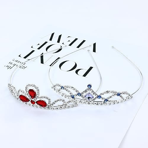 Cinaci 8 Pieces Princess Colorful Dazzling Crystal Rhinestone Silver Metal Tiara Crown Headbands Wedding Birthday Party Pr...