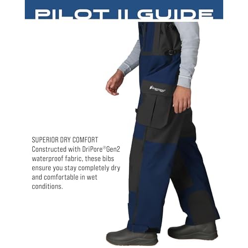 FROGG TOGGS Men's Pilot II Guide Waterproof Breathable Rain Bib, Dust Blue/Slate, Medium