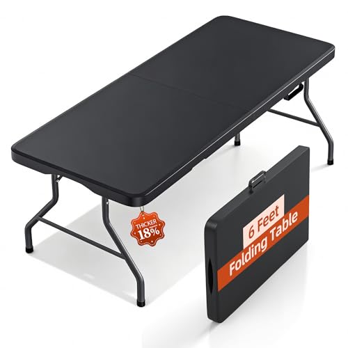6FT Folding Table with Carrying Handle: Upgrade Thickened Heavy Duty Portable Foldable Table | Perfect Plastic Tables for ...