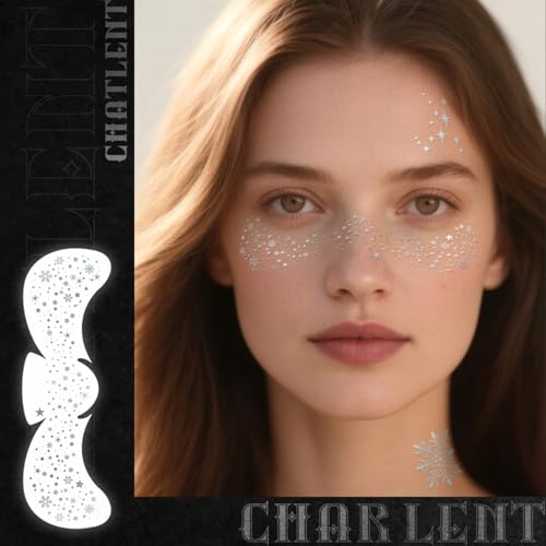 CHARLENT Glitter Snowflake Freckles Face Tattoos - 18 Sheets Waterproof Silver Temporary Makeup Patches for Women Christma...