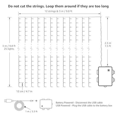 LE Fairy Curtain Lights Battery Operated & USB Plug in, Remote 10 x 10 ft Hanging String Lights for Bedroom Wall, 300 LED ...