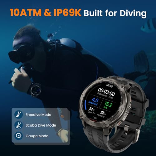 KOSPET Tank T4 Smart Watch for Men, Full Stainless Steel, 6 Satellite GPS & Offline Maps, 100M Waterproof 45m Freediving, ...