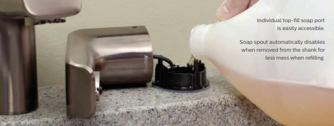Bradley Metro Liquid Soap Dispenser, Sensor Activated, Ring Light Indicates Low Battery Soap or Overflow, Deck Mounted, Auto Top Fill, Polished Chrome